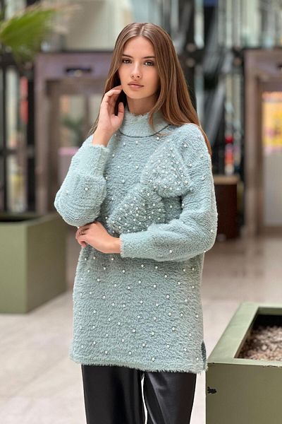 Ghisa Angora Sweater with Bow Detail and Pearls