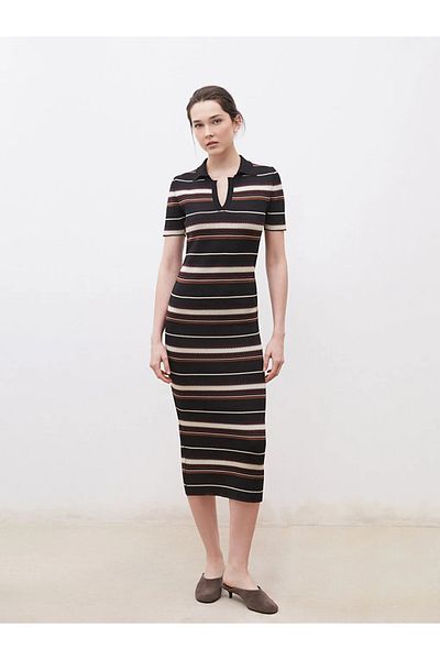 LC Waikiki Soulife black polo collar patterned knit dress