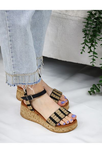 asmi shoes Sandale cu talpă ortopedică cu talpă din plută cu paie