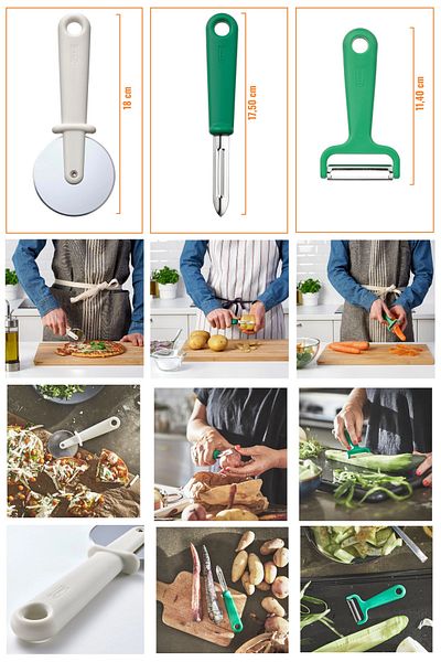 IKEA Uppfylld Series, Dough & Pizza Cutter, Horizontal Peeler, Vertical Peeler, 3 Pieces