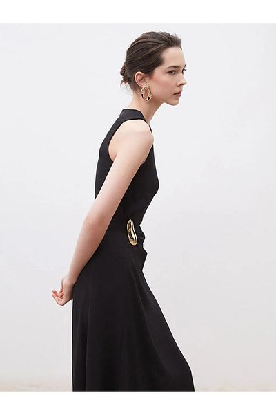 LC Waikiki Soulife Black Crew Neck Crepe Dress