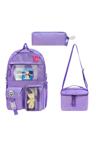 MUBO Korean Style School Bag with Accessories Girls' and Boys' Backpack and Lunch Box 3Pcs