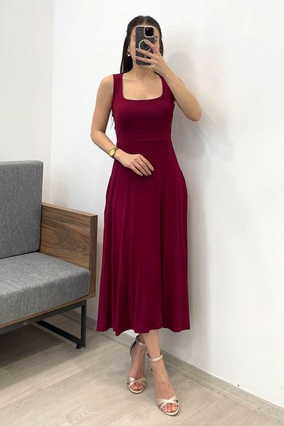Nazline Rochie de damă cu bretele cu guler pătrat