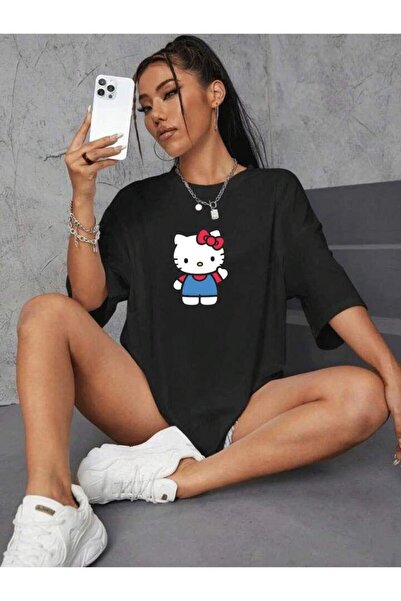 SEDA IŞIKLAR Unisex Women/Men Hello Ki̇tty Custom Printed Oversized Cotton T-...