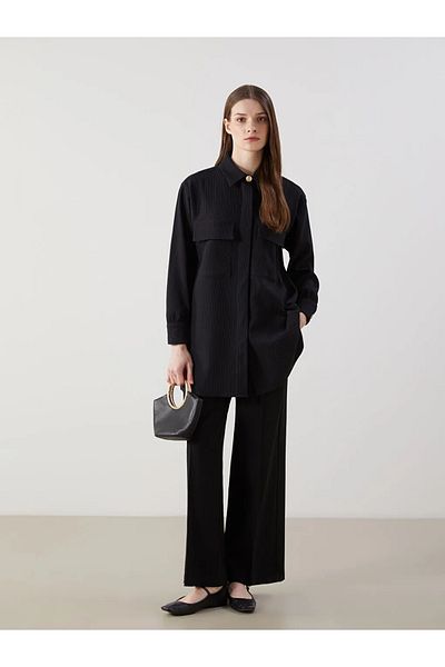 LC Waikiki Lcw Modest Black Textured Oversize Women's Shirt Tunic