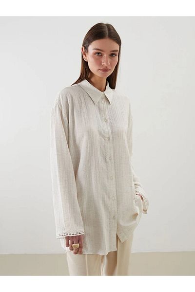 LC Waikiki Lcw Modest Ecru Linen Blended Women's Shirt Tunic