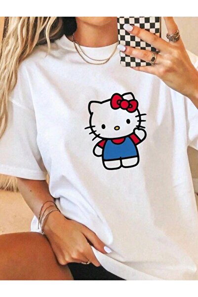 SEDA IŞIKLAR Unisex Women/Men Hello Ki̇tty Custom Printed Oversized Cotton T-...