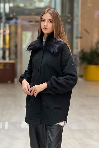 Ghisa Pearl Coat with Fur Collar