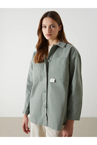LC Waikiki LCW Modest قميص نسائي أخضر كبير الحجم