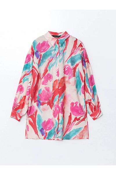 LC Waikiki Lcw modest pink patterned Oversized women's shirt tunic