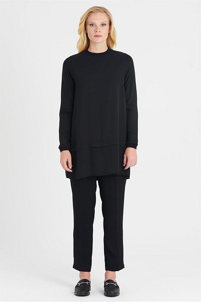 Ghisa 4761-23k Front Chiffon Ribbed Long Sleeve Underwear Tunic