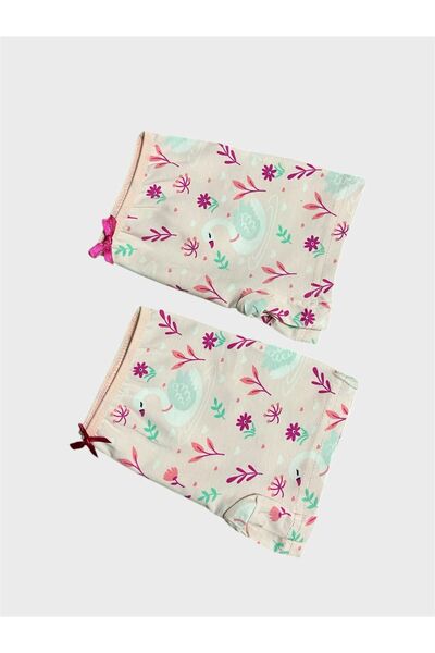 elmas kids Kız Çocuk %100 Pamuklu Pembe Kuğu Çiçek Desenli 2 li Boxer