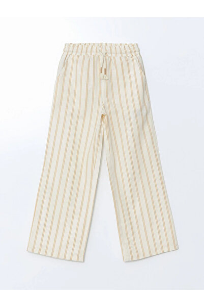 LC Waikiki Pantaloni pentru fete LCW Kids bej cu dungi cu talie elastică