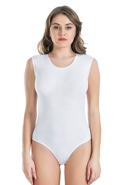 inkasole Cotton Fabric Zero Sleeve Wide Collar Snap Fastener Body 318 White