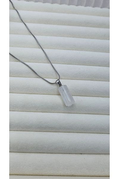 AURA Crystal Quartz Pendant,Steel Necklace