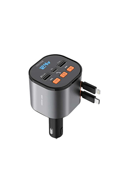 50W Geri Çekilebilir Kablolu, FM Transmitter Özellikli Araç Şarj Cihazı
