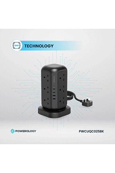Powerology 12 Prizli GaN Kule Tipi Çoklu Priz USB ve Kablosuz Şarj