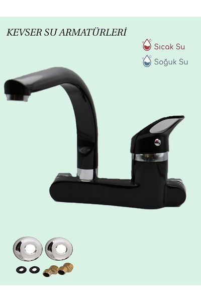 KS ARMATÜR KEVSER SU ARMATÜRLERİ Meriç Applique Black Kitchen - Faucet and Fish Pipe