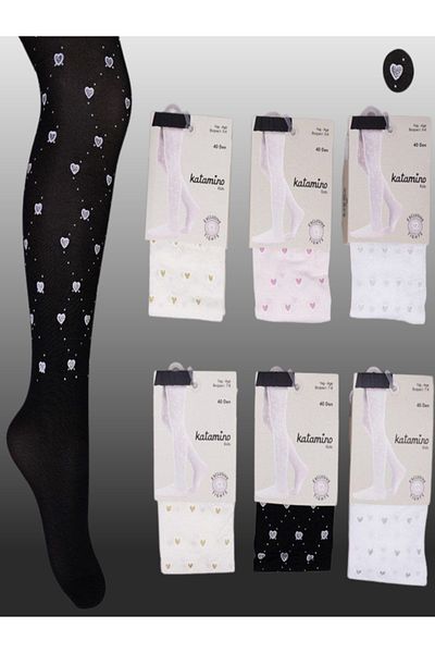 KIPIRIK BABY 1 пакет тънки черни чорапогащи с шарка на сърце за момичета, 40 ден
