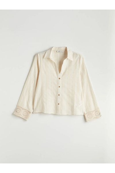 LC Waikiki Cămașă de damă LCW Vision Beige din amestec de in cu dantelă