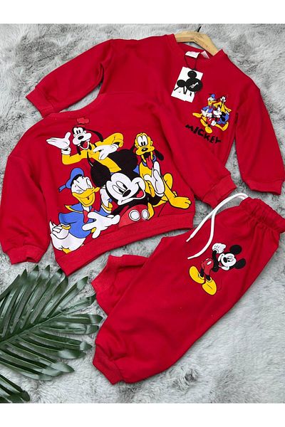 ÇocukçaGiy Mickey Boy's Tracksuit Set 2 Thread Cotton Oversize Wide Fit
