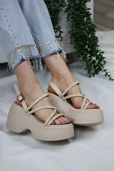 asmi shoes Sandale ortopedice de damă Paris Beige Talpă groasă 9 CM