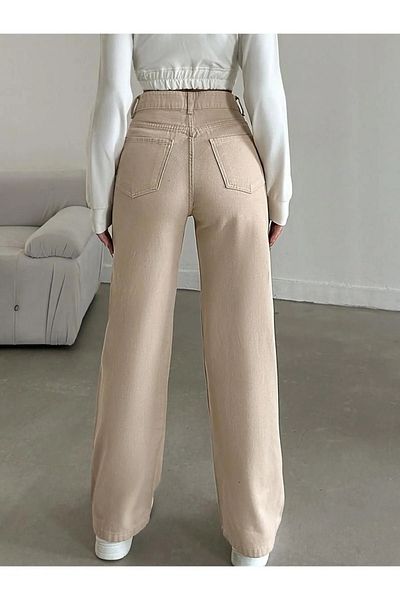 geenz manifacture Ψηλόμεσο Lycra Beige Jeans Jeans Palazzo Julia Γυναικείο Pantalon