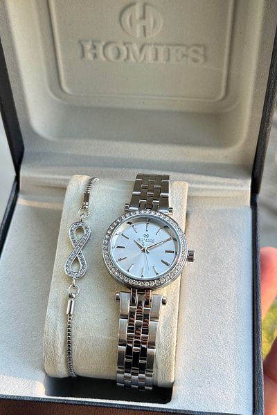 Homies Women's Wristwatch with Stone Small Case, 2 Years Warranty, Gift Box and Bracelet as a Gift.Hm143