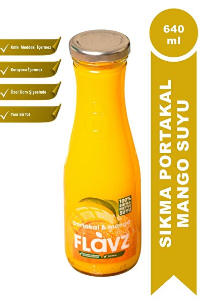 FLAVZ %100 Doğal Portakal Mango Sıkma Meyve Suyu 640ML Cam Şişe- Gerçek Meyve...