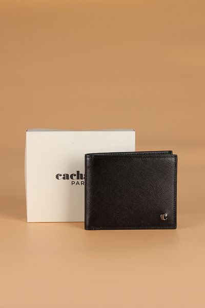 Cacharel 2664 Genuine Leather Men's Wallet Card Holder Lacos Black