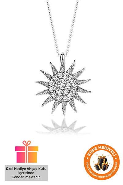 Lucente Jewellery Hediye Kutulu Güneş Kolye 925 Ayar Gümüş Kaplama Özel Taşlı...
