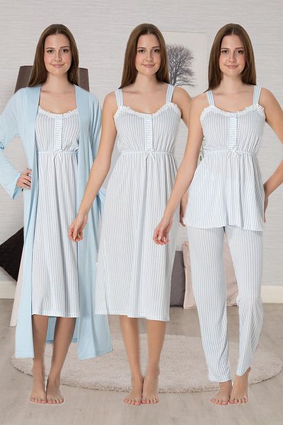 CT MODA Rochie de maternitate pentru femei cu bretele albastre de vară cu design special, set de pijamale, set de 4 cămăși de noapte