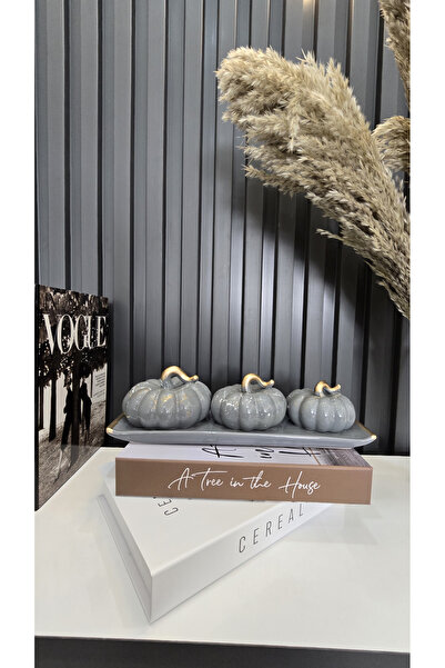 YNSK El Yapımı 3 lü Dekoratif Seramik Kabak Seti Tepsili