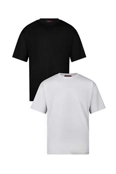 WERRONİ Erkek 2'li Paket Oversize Massimo Kalın Tok Kumaş Bisiklet Yaka Basic...