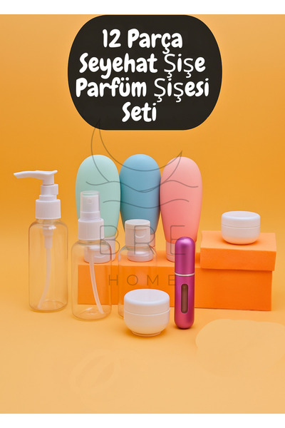 BRE HOME 12 Parça Fermuarlı Çantalı Seyehat Şişe Krem Kutusu Parfüm Şişe Seti