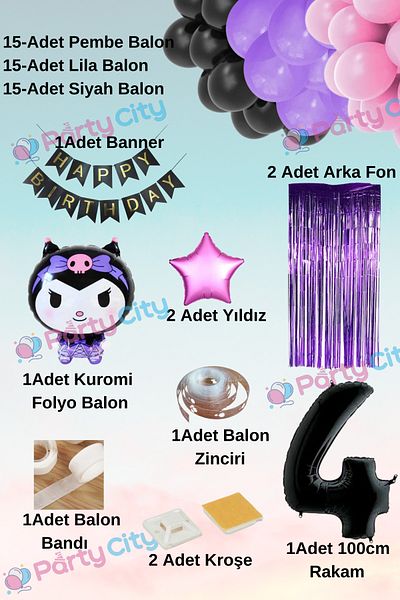 Party City Σετ μπαλονιών με θέμα το Kuromi Foil Balloon Age 4 - Σετ μπαλονιών για γιορτή γενεθλίων με αστέρια - φόντο
