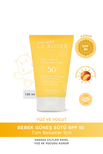 La Rosee Paris حليب واقي من الشمس للأطفال ذو حماية عالية جدًا من Mon Petit مع زيت المشمش العضوي SPF 50+ 125 مل