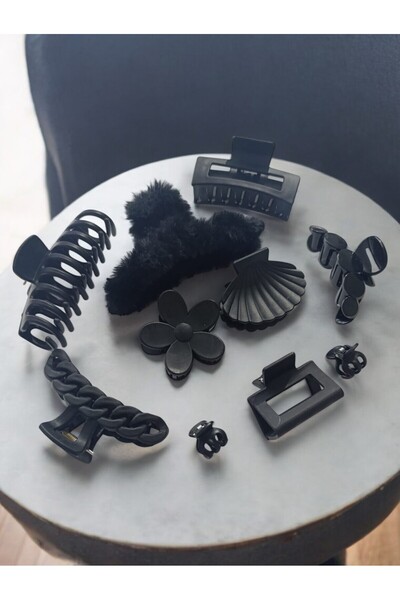 BeyzHal Σετ 10 μαύρων κλιπ μαλλιών με διαφορετικά μοντέλα, μεγάλα και μίνι κλ...