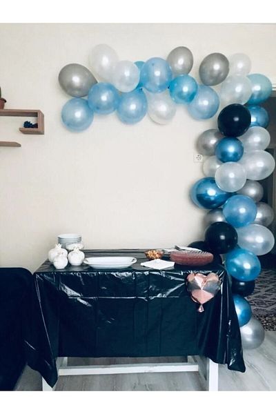 Party City 50Pcs Metallic Balloon Blue White Silver Balloon Concept (Chrome Blue) Set 5 Mt Balloon Chain Apparatus