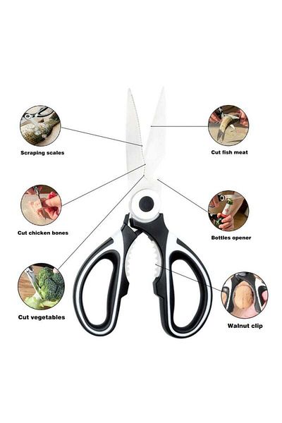 COOYA Set of 2 multi-purpose kitchen scissors, ergonomic handle, non-slip design, dishwasher-safe, black