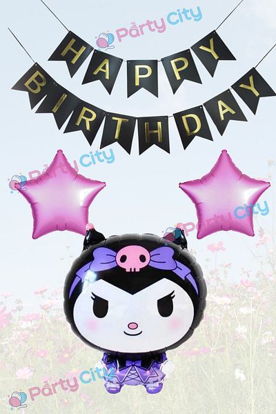 Party City Kuromi Themed Starry Birthday Celebration Foil Balloon Set