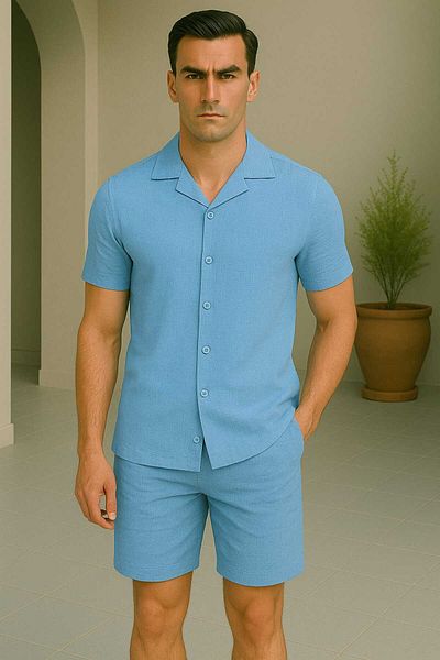 Yavili Special Design Linen Shorts Shirt Set