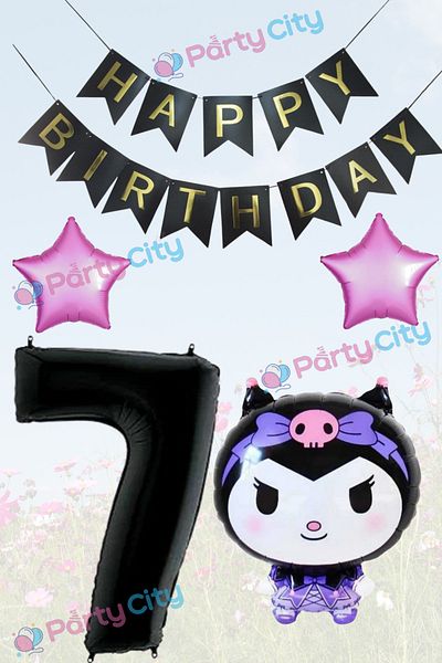 Party City Kuromi Themed Starry Birthday Celebration Foil Balloon Set 7 Years Old