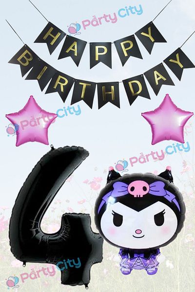 Party City Kuromi Themed Starry 4Th Birthday Balloon Set