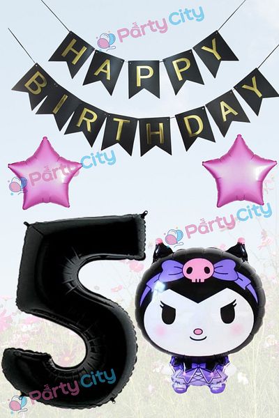 Party City Kuromi Themed Starry Birthday Celebration Foil Balloon Set 5 Years Old