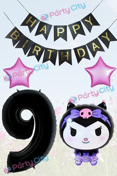 Party City Kuromi Themed Starry Birthday Celebration Foil Balloon Set 9 Years Old