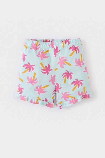 DeFacto Baby Girls 2-Piece Set - Palm Print Short Sleeve T-Shirt and Elastic Waist Shorts