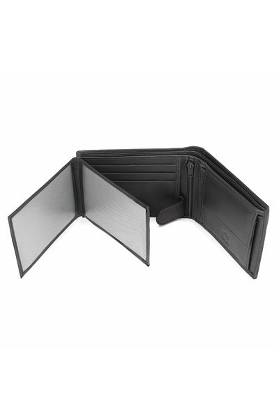delis Men's wallet, genuine leather, Black, multiple compartments
