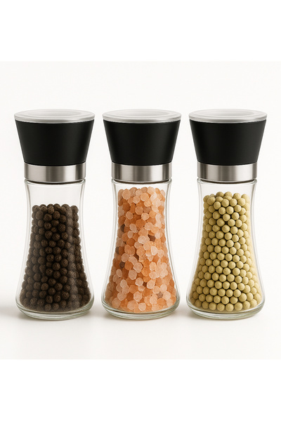 Vivien Home Cam Gövdeli siyah Kapaklı Tuz Karabiber Değirmeni Tuz Karabiber Öğütücü 1 Adet