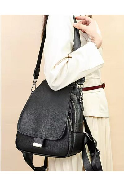delis Women's Backpack, Persephone Gt2741, Genuine Leather, Black